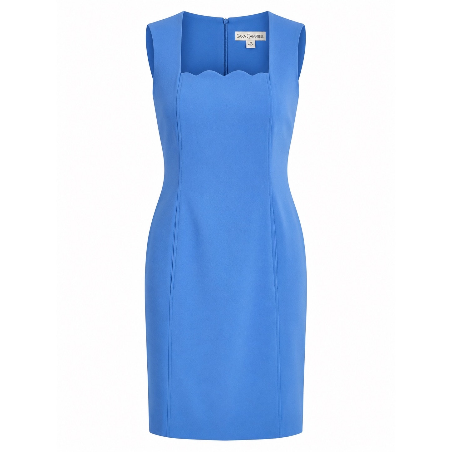 Sara Campbell Blue Scalloped Neck Sheath Dress Size M Classic Elegant Cocktail